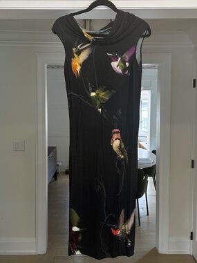 ALEXANDER MCQUEEN - Rare Vintage Dark Charcoal Jersey "Hummingbird" Dress